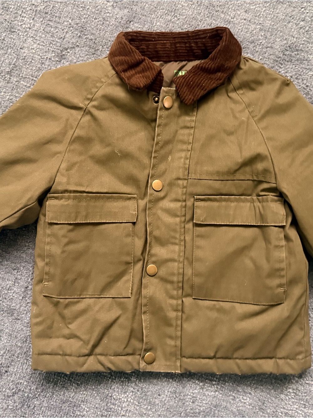 Zara Olive Green Jacket with Brown Corduroy Collar